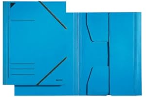 LEITZ Folders with 3 Flaps in pendarec with Elastic Bands - f.to 24.1 x 31.7 cm - Blue - 39810235