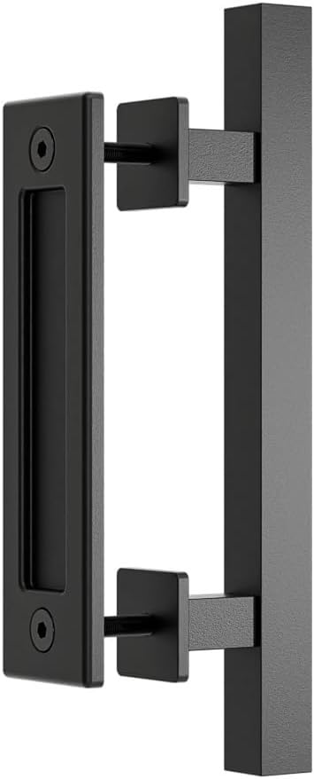 QINAIXQM 30CM Sliding Door Handle Double Sided Barn Door Handle Embedded Invisible Alloy Steel Frosted Black Rectangle