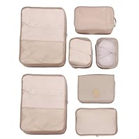 Travel Packing Cubes 7 Set, JJ POWER Luggage Organizers with toiletry kit shoe bag (Beige)