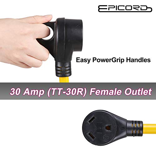 EPICORD RV Extension Cord 30Amp Molded Connector with Grip Handle Plug, 25FT, 125V - Thumbnail 2