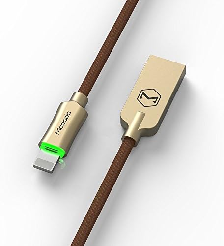 Auto Disconnect Lightning to USB Cable, B4Uebuy 1.2M Smart LED iPhone Cable Nylon Braided Sync and Charging Tough and Durable Fast Charging Cord for iPhone, iPod and iPad (1.2M, Gold)