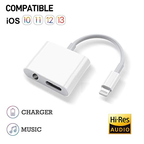 NiceFuse Headphone Jack Adapter for iPhone, 3.5mm Headphone Adapter Charger Cable for iPhone X/Xs Max/XR / 8/8 Plus Audio Splitter Accessory Supports The Latest iOS System（White）