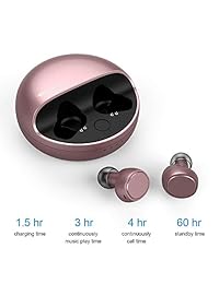 Padmate auriculares Bluetooth, verdadero estéreo inalámbrico auriculares, IPX4 A prueba de sudor Deportes pamu auriculares con micrófono con cancelación de ruido y micrófono integrado para smartphones, con estuche de carga, Rose gold