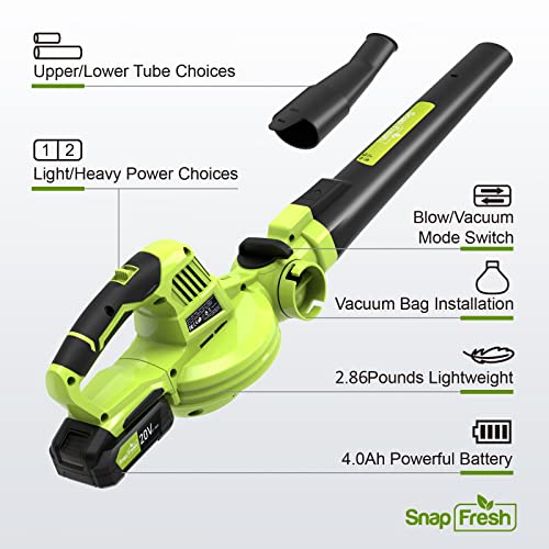 SnapFresh 2 in 1 Cordless Leaf Blower/Vacuum Electric Leaf Blower with