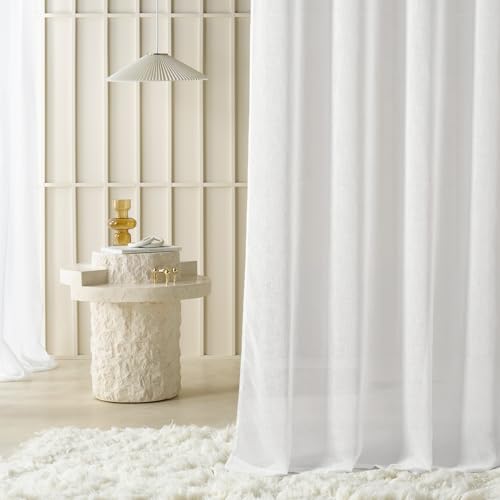 ROOM99 Sensia Eyelet Curtain 250 x 260 cm Width x Height Living Room Transparent Modern Curtain Scarf Living Room Bedroom White Linen Look Smooth 1 Piece