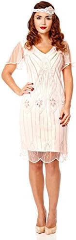 Art-Deco Vintage Inspired Flapper Dress in Pink Blush (US 14)