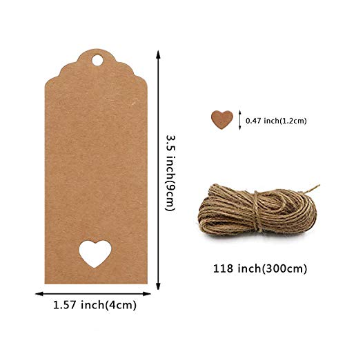 HikeGeek 200 Pcs Kraft Gift Tags Labels with String (4 Colors) (Rectangle)