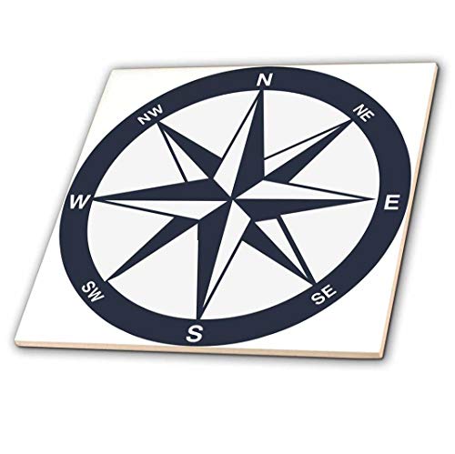 3dRose ct_213841_4 Blue and White Nautical Compass Ceramic Tile, 12" - Thumbnail 3