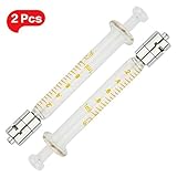 Luer Lock Glass Syringe 1ml/cc Metal Head Reusable Laboratory Sampler Standard Diameter, 2Pcs
