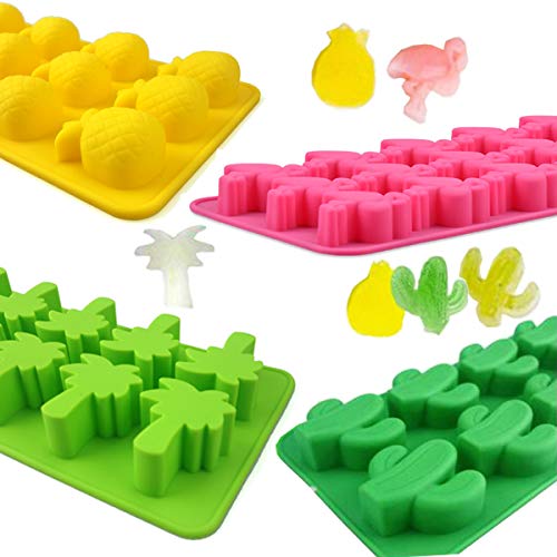 KIUATSJR Silicone Candy Mold Cactus Flamingo Coconut Tree & Pineapple Style for Making Candy, Jelly Suger, Chocolate, Ice Cube Tray - 4 Packs with 1 Dropper (Multi) - Thumbnail 3