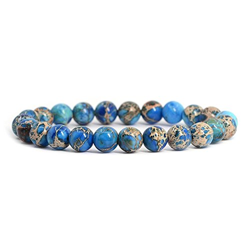 Genuine Imperial Blue Jasper Stone Bead Stretchy Elastic Bracelet, Earth Healing, 8mm, Unisex, for Friendship, Couples, Teens, by Big Cat Rescue