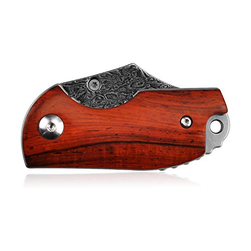 KUBEY Folding Knife, Small Pocket Knife with Wooden Handle, EDC Compact Knife with Razor Sharp Blade and Safety Liner Lock for Hunting Camping Hiking Tool (DM143-1) - Thumbnail 3