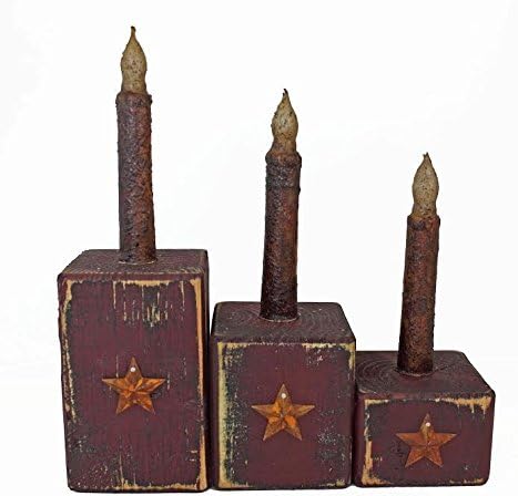 GNR Trades Blocks with Star - Tapered Candle Holder Americana 3 pc Set (Barn Red)