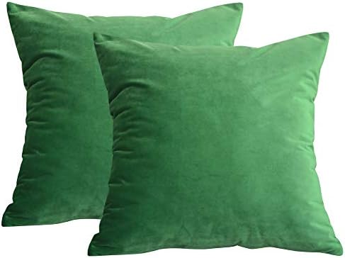 Lutanky Velvet Cushion covers (Pack of 2) Soft Throw Pillow Cases Decorative Square Cushion Cover for Sofa Home Decor 18" X 18" （45 x 45 cm）(green, 2 Pieces)