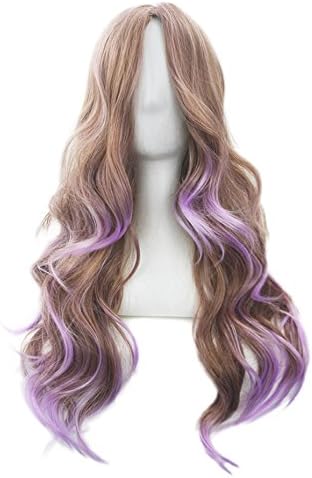 KUPARK 70CM Lavender Ombre Flaxen Long Curly Wavy Anime Party Cosplay Wigs