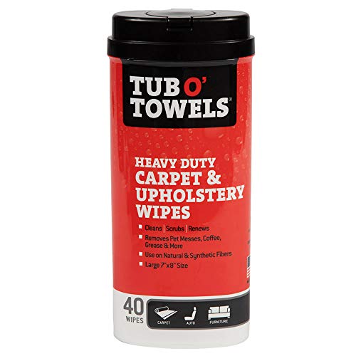 Tub O' Towels Carpet, Rug, and Upholstery Cleaning Wipes - Extra Strength Stain Remover, Odor-Fighting Power, Safe on Natural & Synthetic Fibers, 40-7” x 8” Wipes Per Tub, 1-Pack, Light Citrus Scent - Thumbnail 6