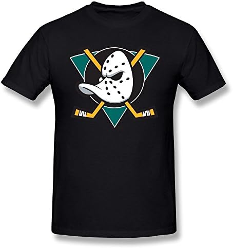 XiangXiangli Mens Mighty Ducks Of Anaheim Logo O-Neck Shirt M Black