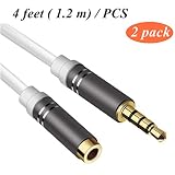 2 Pack 4 Ft Male to Female Audio Cable,Jeselry 4 Pole Hi-Fi Extension Stereo Sound 3.5mm Aux Cable Adapter/Auxiliary Cable/Aux Cord Compatible All 3.5mm-Enabled Devices for car 1.2M-White