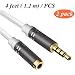 2 Pack 4 Ft Male to Female Audio Cable,Jeselry 4 Pole Hi-Fi Extension Stereo Sound 3.5mm Aux Cable Adapter/Auxiliary Cable/Aux Cord Compatible All 3.5mm-Enabled Devices for car 1.2M-White