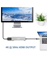 USB C Hub, Aluminio USB C adaptador puerto PD, 1 HDMI 4K puerto, 1 USB 3.0 puerto, 1 USB 2.0 puerto tipo C portátiles, gris