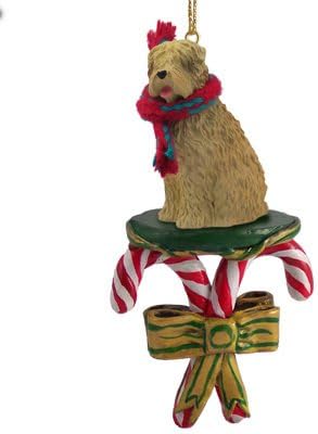 SOFT COATED WHEATEN Terrier Dog CANDY CANE Christmas Ornament NEW Resin MINIATURE Figurine DCC98