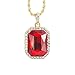 Cy trendy 3pcs 14K Gold Plated Hip Hop Men's Ruby Octagon Pendant Necklace - 3mm 24