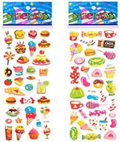 6 Sheets Puffy Dimensional Scrapbooking Party Favor Stickers + 18 FREE Scratch and Sniff Stickers - DESSERT, CANDY