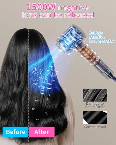 Secador de Pelo Iónico de Alta Velocidad de 110000 Rpm, Secado Rápido, Secador Pelo Profesional de Iones Negativos de 200 Millones, 3 Configuraciones de Temperatura, Bajo Nivel de Ruido (pink)