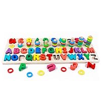 RUIDELI Wooden Blocks Puzzle Board Set Alphabet ABC, Learning & Educational Toys for Number Counting, Colors Stacking, Shape Sorting, Early Education Toy