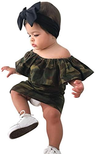 Huarll Toddler Baby Girl Off Shoulder Ruffle Dresses Camouflage Strap Skirt Summer Sleeveless Halter Girls Sundress