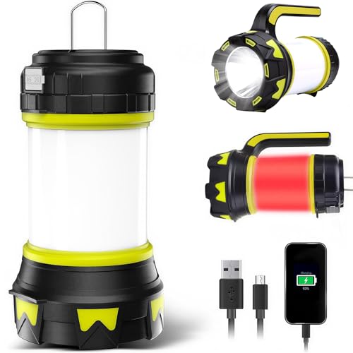 Linterna de Cámping Recargable USB, 6 modos Lámparas de Mano Súper Brillante Portátil perfecto para acampar,caminar Pesca Emergencia y Más