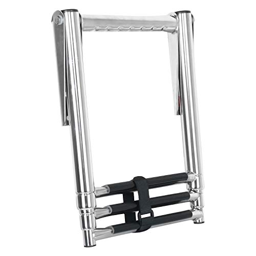 image for DasMarine 3 Step Ladder 316 Stainless Steel Telescoping Ladder, Telesc