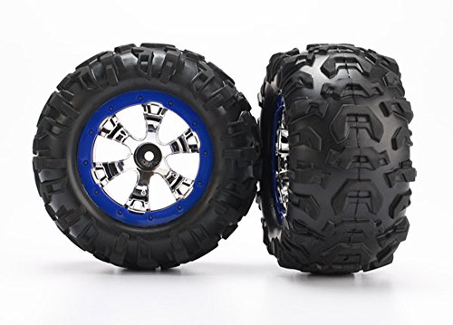 Traxxas 7274 Canyon AT 2.2" Tires Pre-Glued on Chrome Geode Blue Beadlock-Style Wheels (pair)
