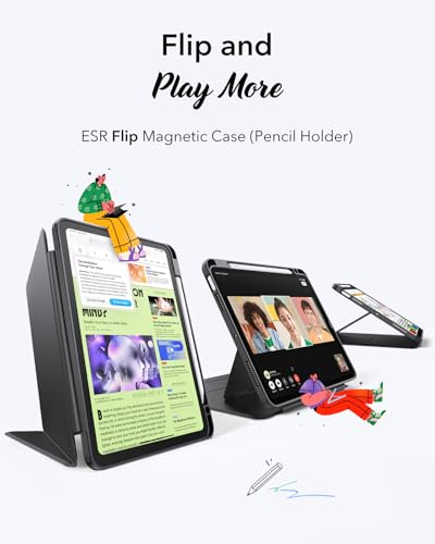 ESR for iPad Air 11 Inch Case M3/M2 (2025/2024), iPad Air 5th/4th Gen (2022/2020), Vertical Stand Cover, Multi Stand Angles, Ultra-Stable Case with Pencil Holder, Auto Wake/Sleep, Black