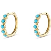 Dainty Turquoise 925 Sterling Silver Beaded Sleeper Small Hoop Earrings for Women Cartilage Gold-Tone Huggie Cuff Hoops Minimalist Fashion Jewelry Daughter Her 9mm