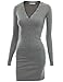 Doublju Slim Fit Ribbed Knit Button Down Henley Hoodie Dress for Women with Plus Size Gray Medium
