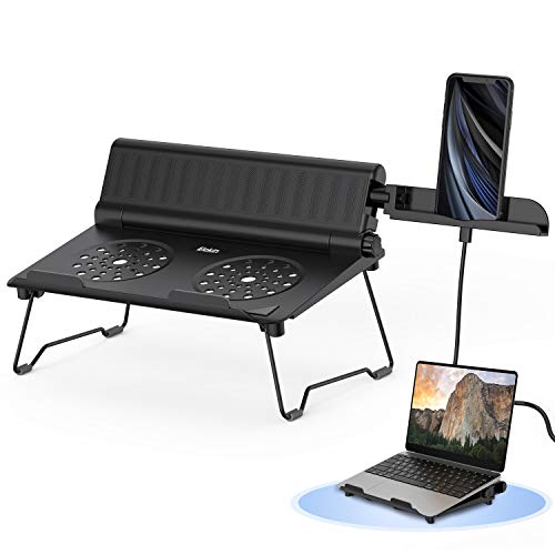 2 in 1 Laptop Notebook Stand with Phone Stand Elekin Adjustable Portable MacBook Stand Foldable Notebook Holder Ergonomic Laptop Riser for MacBook, Air, Pro, Surface Laptop, Ipad, Books to 17”,Black