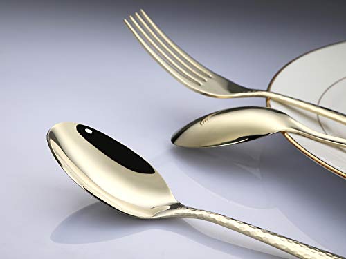 Gold 12-Piece Dinner Spoons Set, Hammered 7.5-inch Stainless Steel Golden Table Spoons Flatware Silverware Sets Cutlery… - Image 8