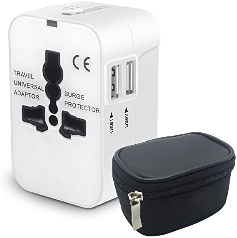 Universal All in One Worldwide Travel Adapter, Wall Charger AC Power Converter with Dual USB Charging Ports - White