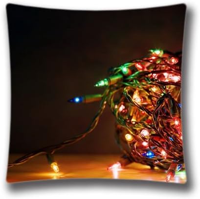 Christmas Pillow Case,Standard Square Holidays Pillow Case 16x16inch Cushion Cover with Zipper Christmas Lights Pillowcase