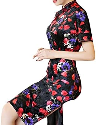 SummerWomen Summer Women's Cut Out Gold Velvet Print Chinese Evening Dress Cheongsam Pattern1 XL
