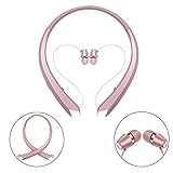 Bluetooth Headphones SDICL Wireless Neckband Sports Headsets with Retractable Earbuds Sweatproof Noise Cancelling Stereo Earphones (Rose gold)