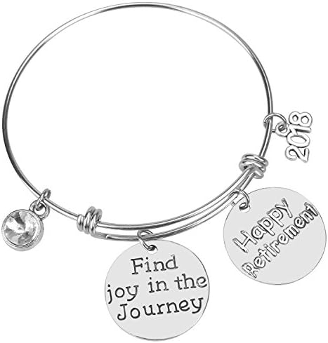 Happy Retirement 2019 Find Joy in The Journey Expandable Silver Charm Bracelet Adjustable Bangle Office Worker Gift Retire