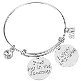 Hazado Happy Retirement 2018 Find Joy in The Journey Expandable Silver Charm Bracelet Adjustable Bangle Office Worker Gift Retire