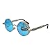 Screws Spring Legs Steampunk Sunglasses Silver Frame with Blue Mirror