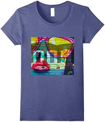 Womens Sunglass Grafitti Wall Art Over Beach Scene 2-in-1 Shirt Small Heather Blue
