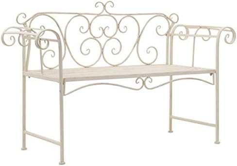 Rugs and Rooms Outdoor Garden Bench 132 cm Metal Antique White for Summer, BBQs, Picnic, Family Fun, Dining Outside, Breakfast, Lunch, Dinner Table for Balcony, Patio, Front and Back Garden