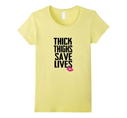 Women's Thick Thighs Save Lives Lipstick Gym Lifting Squat Shirt Large Lemon
