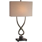 BOWERY HILL Steel and Marble Table Lamp, 30.25 in Height, Aged Silver Finish with Charcoal Undertones, Black Marble Base, Lig