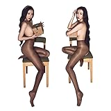 Sexy Open-Crotch Shiny High-Waist Lace Pantyhose See-Through Bodysuit Flirty Set, Coffee, One Size